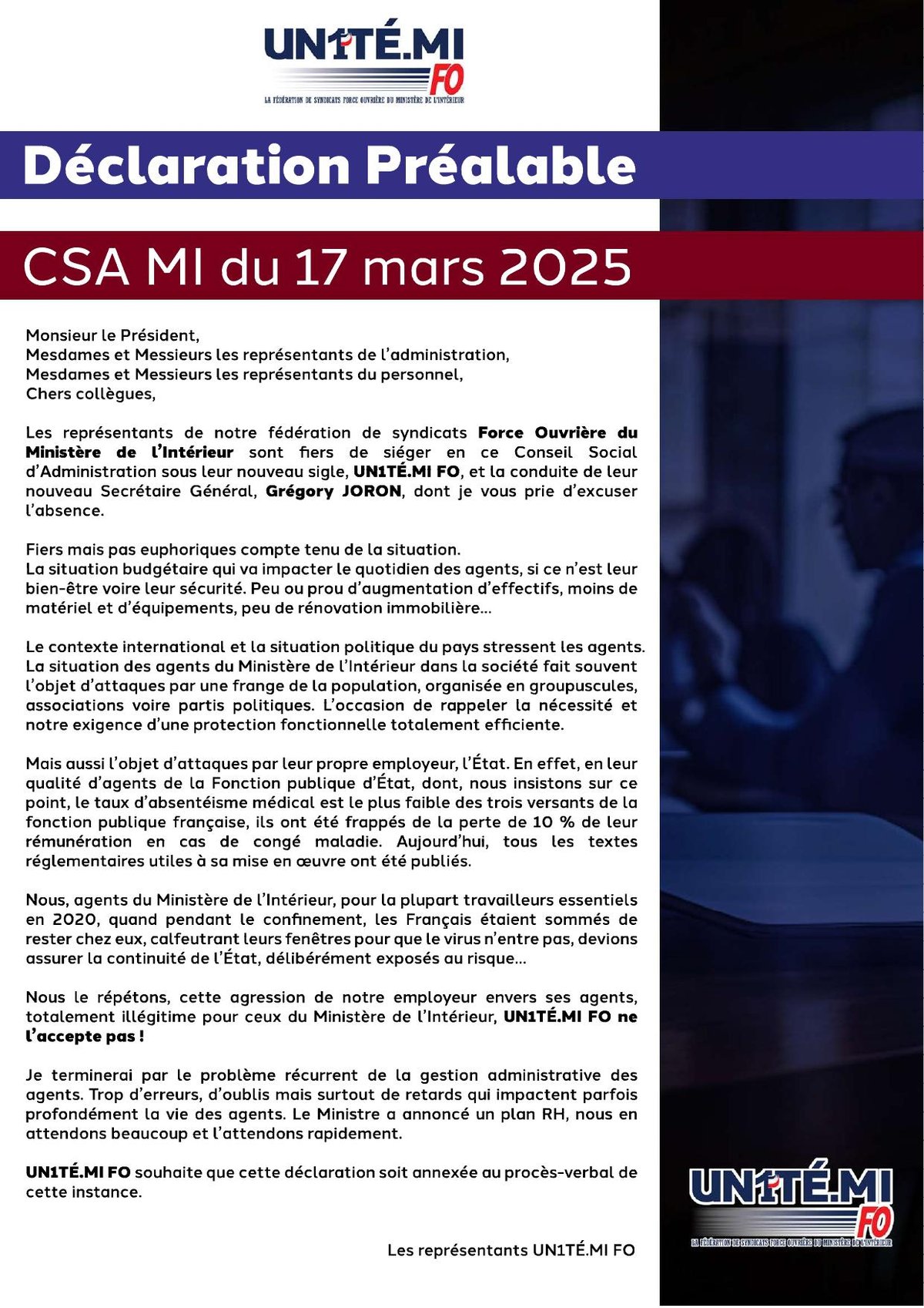 Déclaration Préalable CSA MI du 17 mars 2025