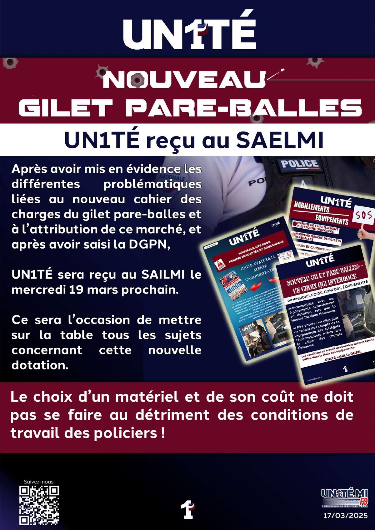 Nouveau gilet pare-balles - UN1TÉ reçu au SAELMI.