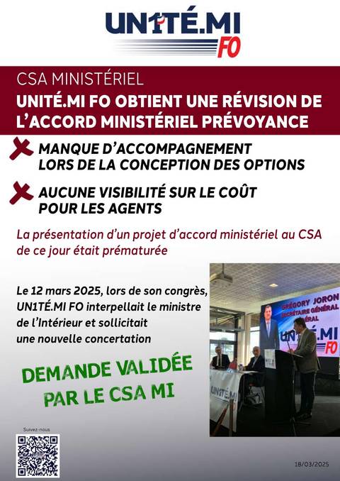Aperçu — CSA Ministériel - UNITÉ.MI FO obtient une révision de l’accord ministériel prévoyance
