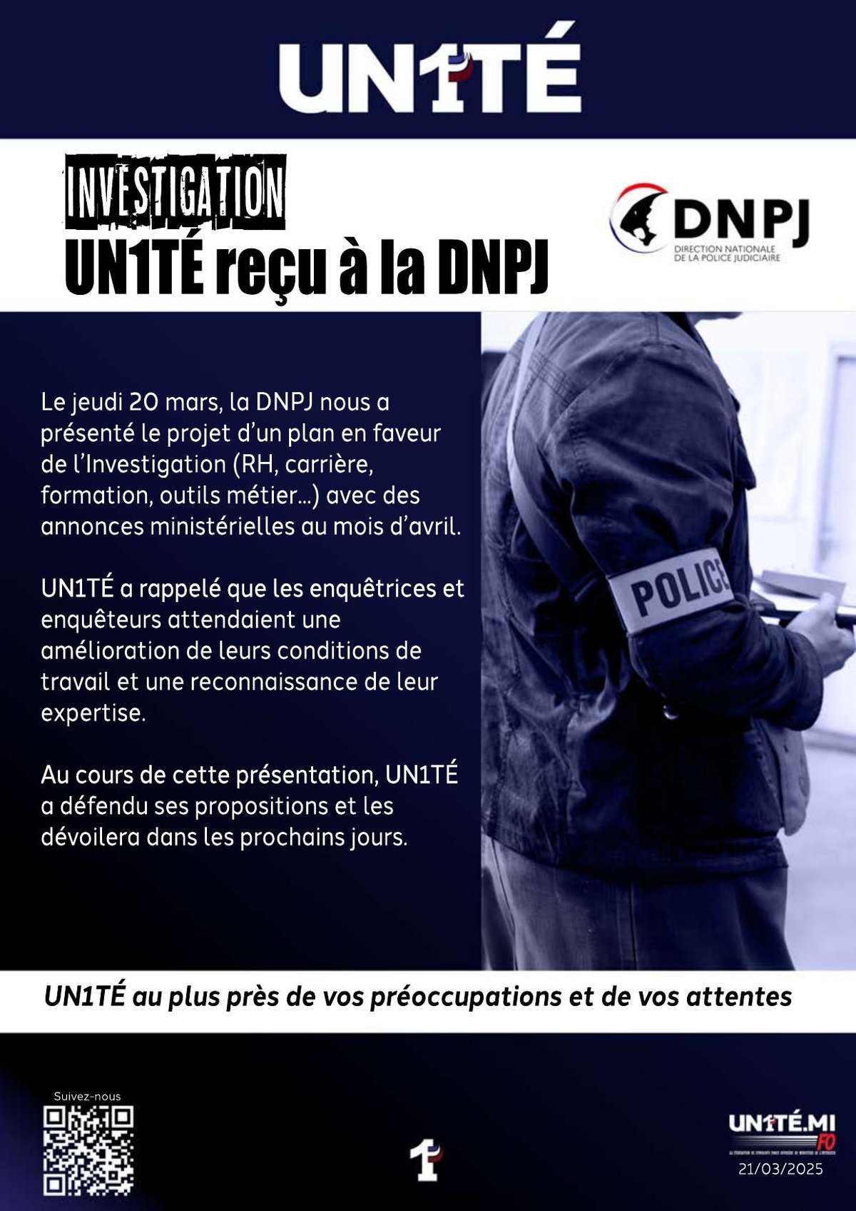Investigation : UN1TÉ reçu à la DNPJ