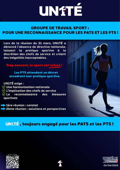 Aperçu — Groupe de travail sport : pour une reconnaissance pour les pats et les pts !