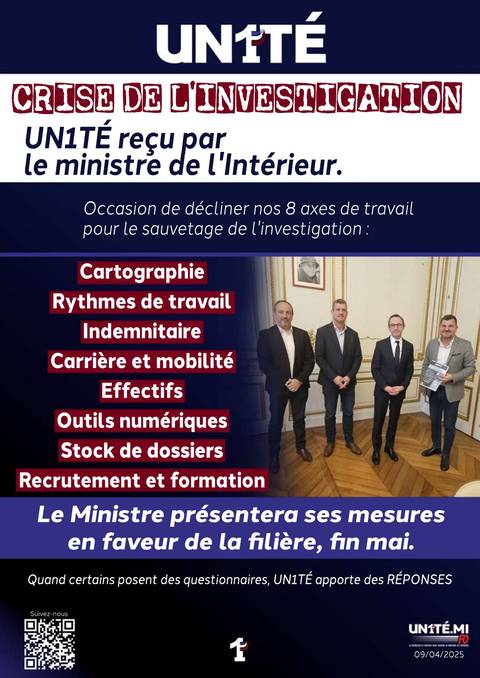 Aperçu — Crise de l'investigation : UN1TÉ reçu par le ministre de l'Intérieur.