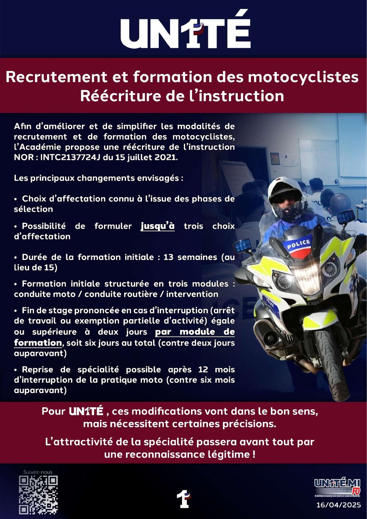 Recrutement et formation des motocyclistesRéécriture de l’instruction