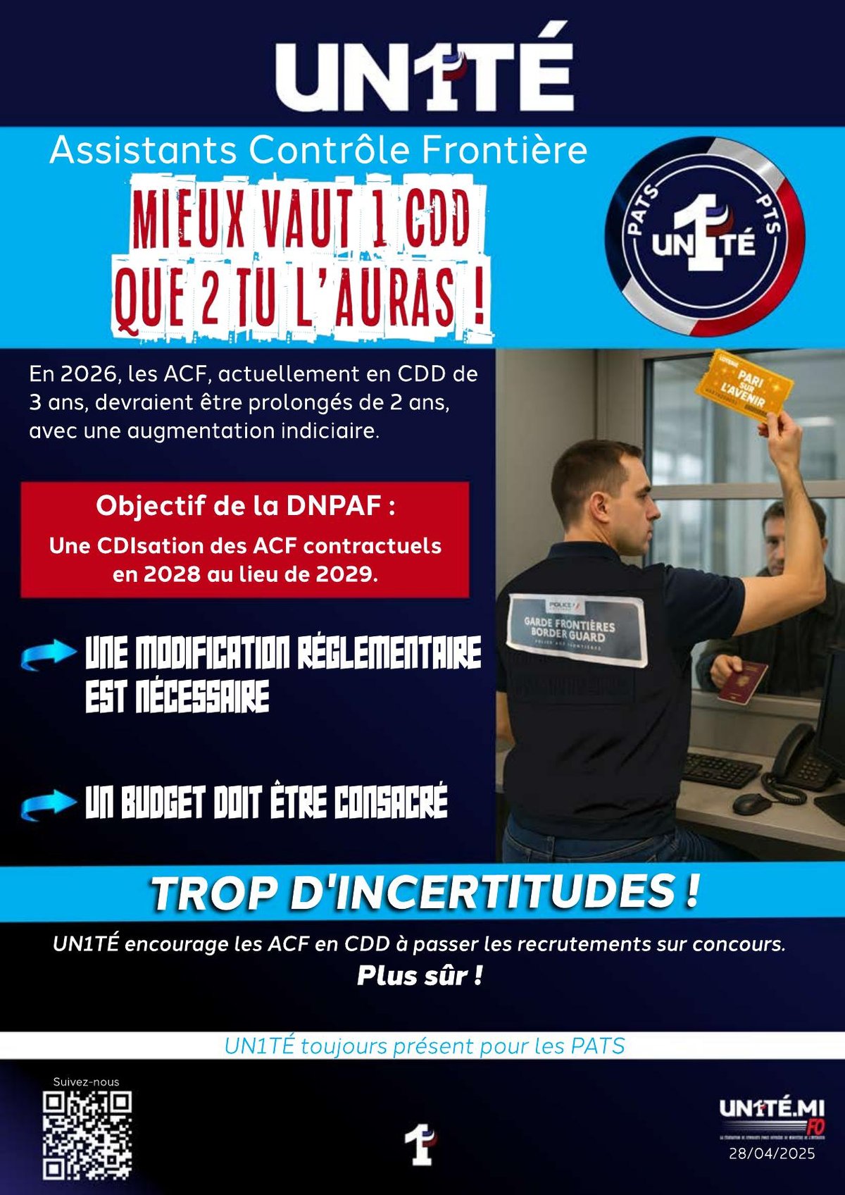 Assistants Contrôle Frontière : Mieux vaut 1 CDD que 2 tu l'auras !