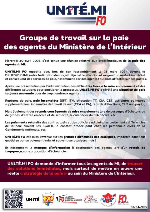 Aperçu — Groupe de travail sur la paie des agents du Ministère de l’Intérieur