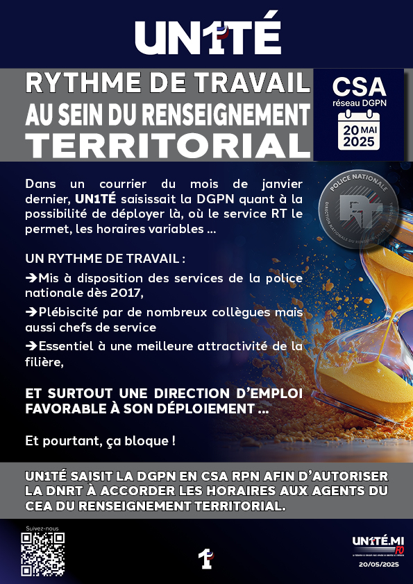 Rythme de travail au sein du Renseignement Territorial