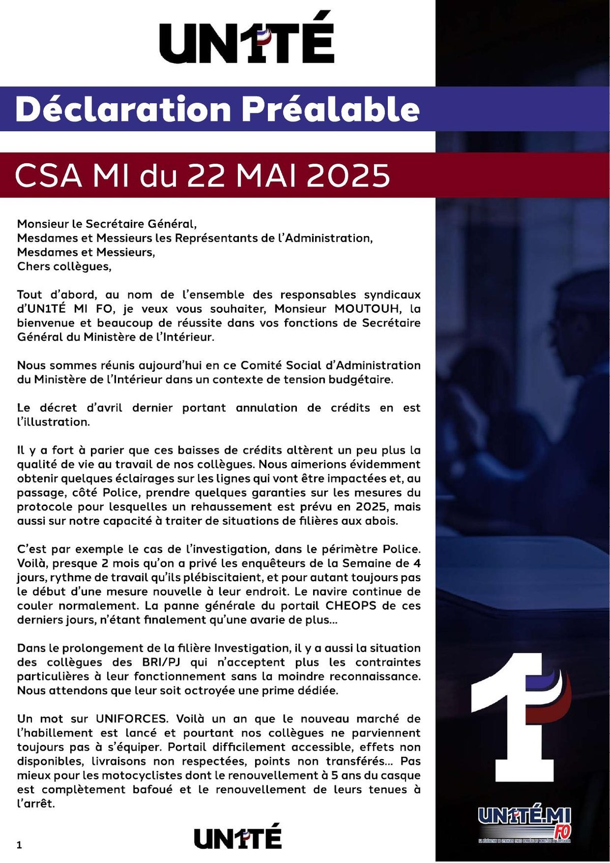 Déclaration préalable au CSA MI du 22 MAI 2025