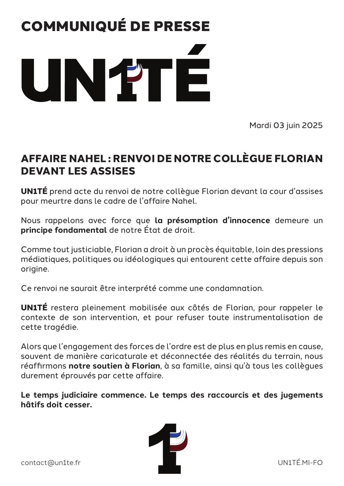 Affaire Nahel : renvoi de notre collègue Florian devant les assises
