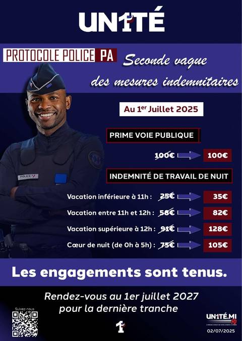 Aperçu — Protocole policiers adjoints - Seconde vague des mesures indemnitaires au 1er juillet 2025
