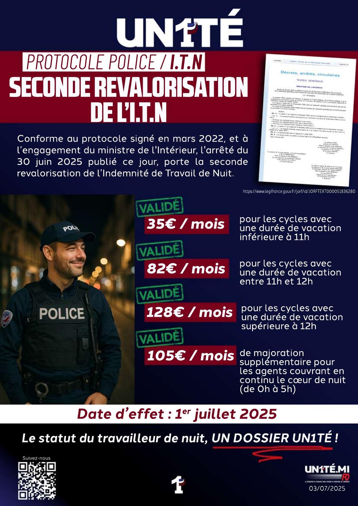 PROTOCOLE POLICE : Seconde revalorisation de l'I.T.N