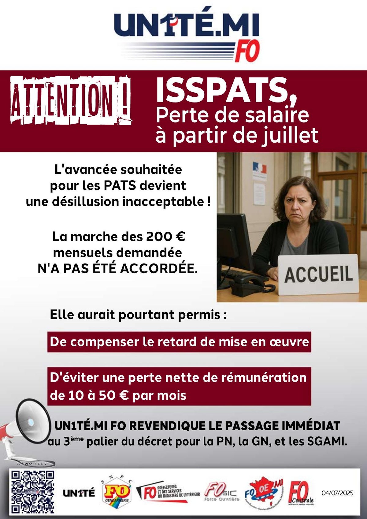 Attention : ISSPATS, Perte de salaire à partir de juillet