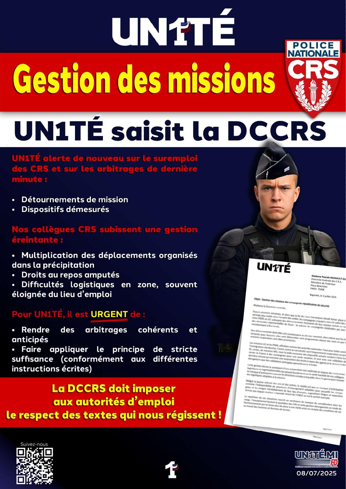 Gestion des missions, UN1TÉ saisit la DCCRS