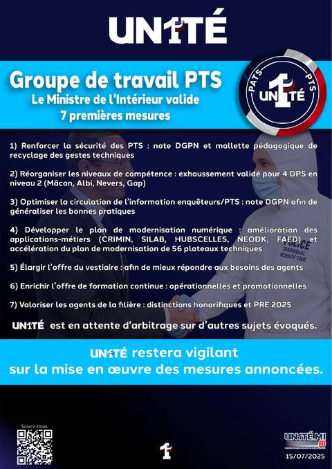 Aperçu — Groupe de travail PTS - Le Ministre de l'Intérieur valide 7 premières mesures