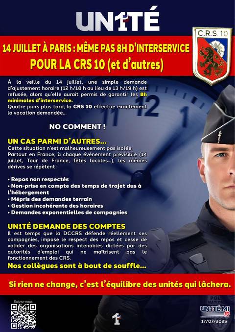 Aperçu — 14 JUILLET À PARIS : MÊME PAS 8H D’INTERSERVICE POUR LA CRS 10 (et d’autres)