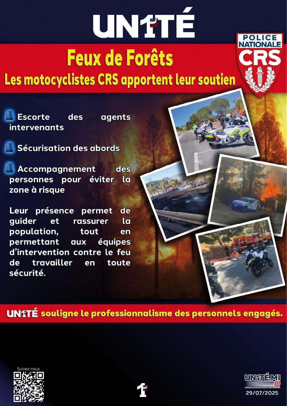 Feux de Forêts - Les motocyclistes CRS apportent leur soutien