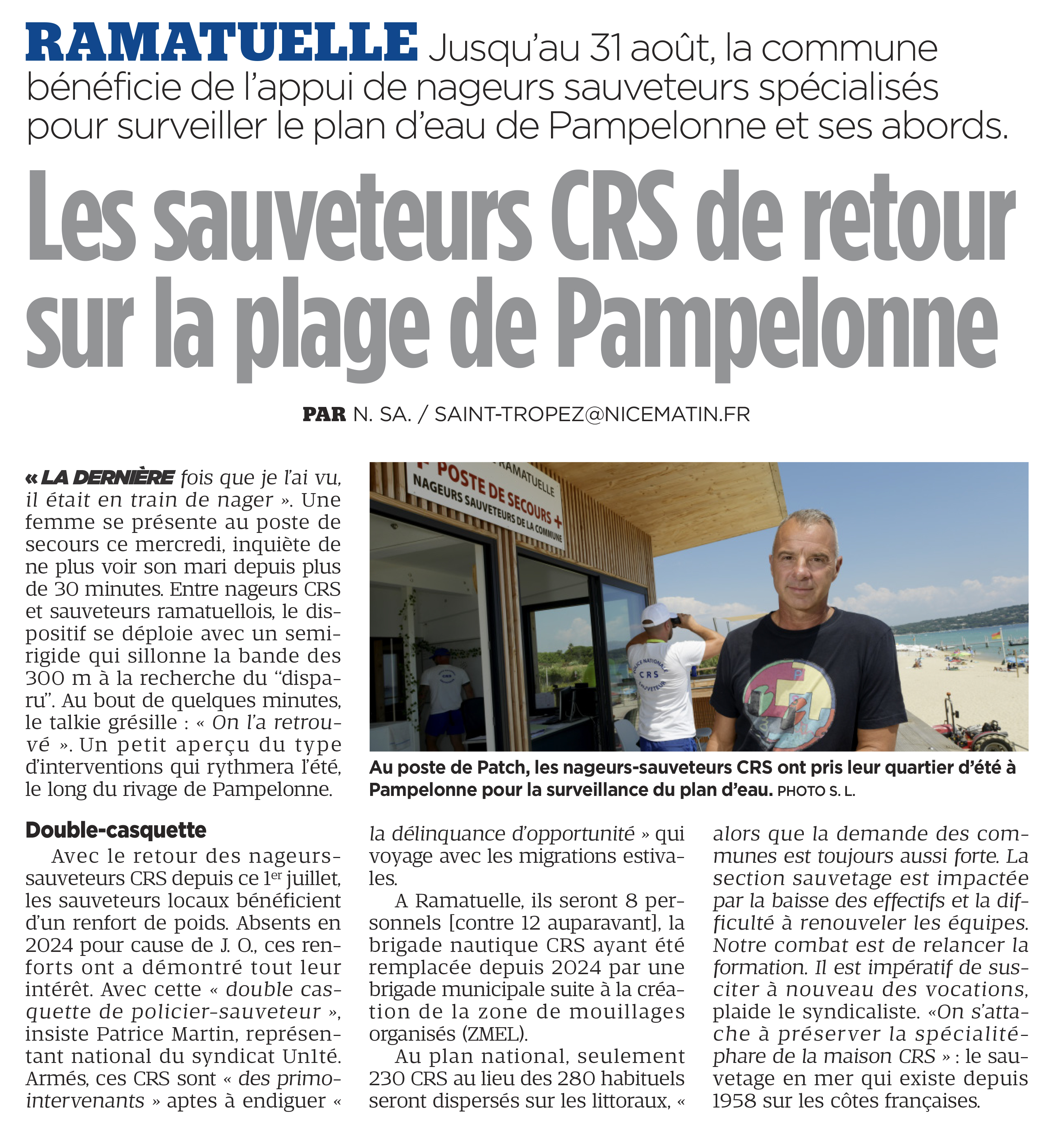 Les sauveteurs CRS de retour sur la plage de Pampelonne