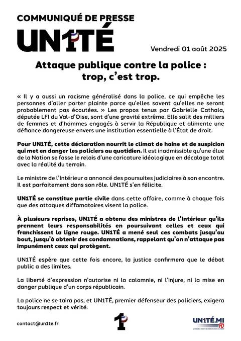 Aperçu — Communiqué de presse: Attaque publique contre la police : trop, c’est trop.