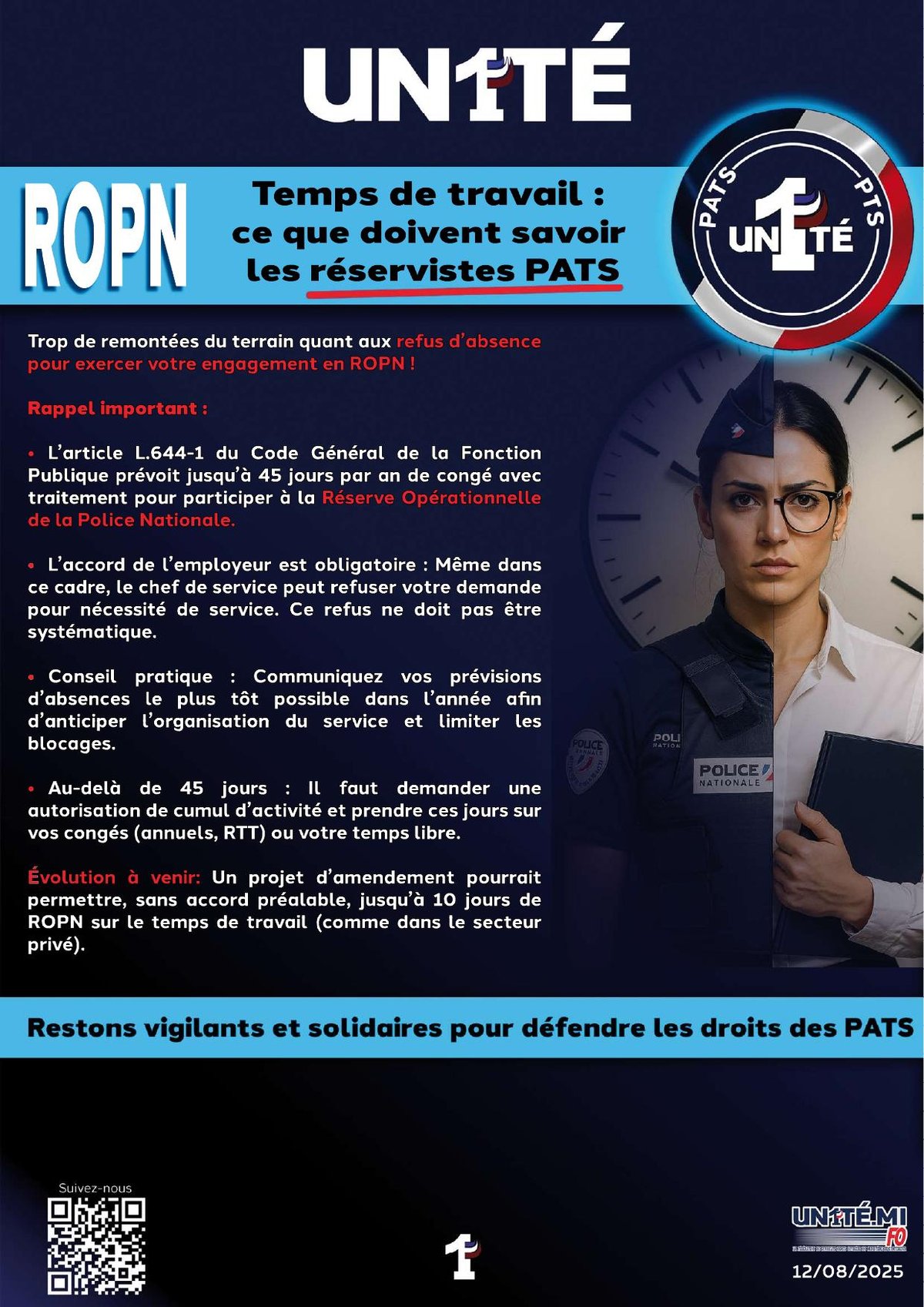 ROPN - Temps de travail : ce que doivent savoir les réservistes PATS