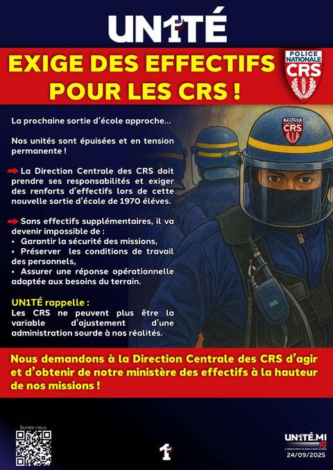 Aperçu — UN1TÉ exige des effectifs pour les CRS !