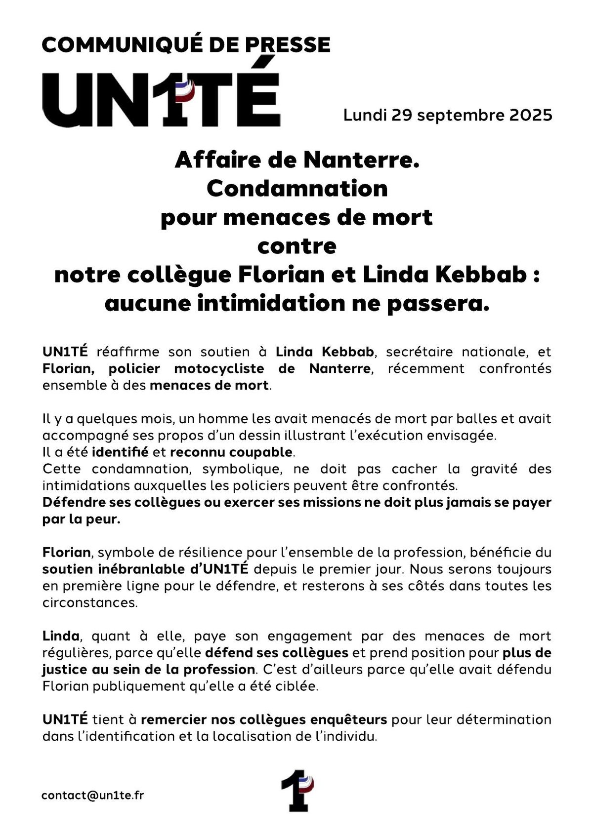 Affaire de Nanterre. Condamnation pour menaces de mort contre notre collègue Florian et Linda Kebbab