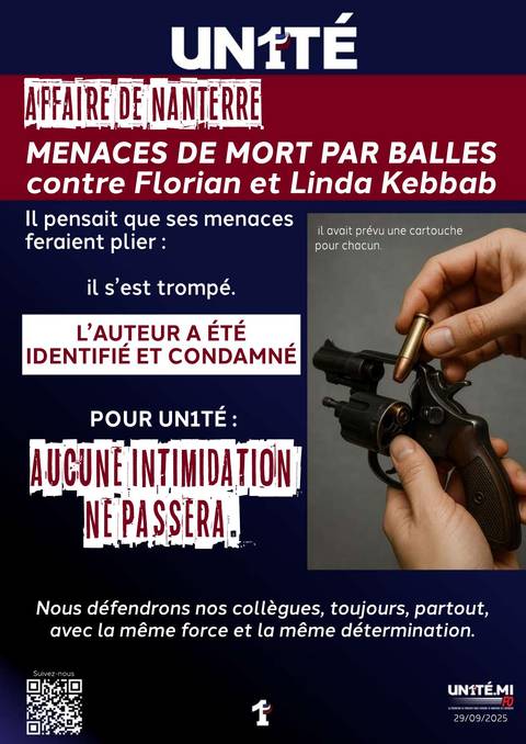Aperçu — Affaire de Nanterre - Menaces de mort par balles contre Florian et Linda Kebbab