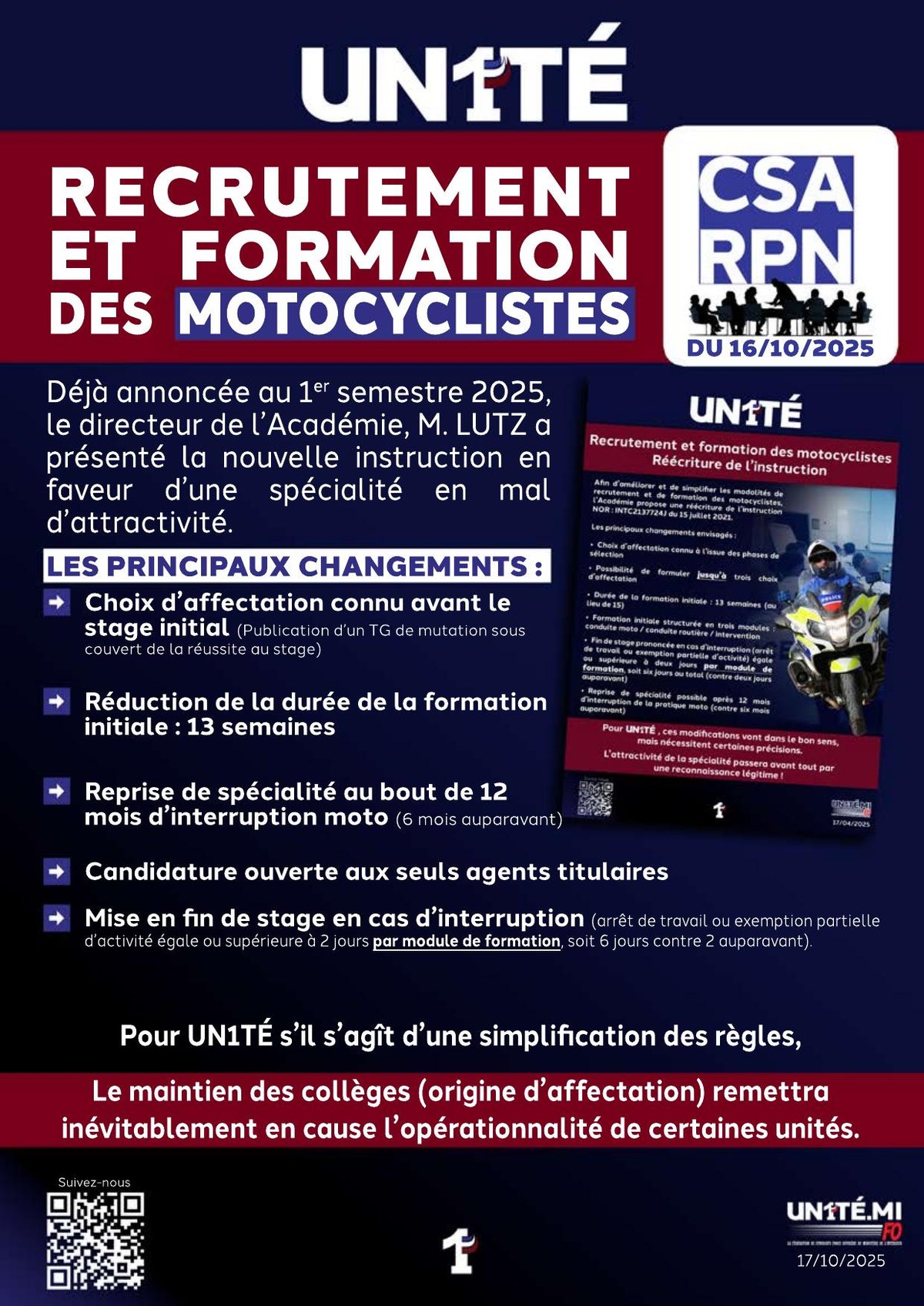 CSA RPN : Recrutement et formation des motocyclistes