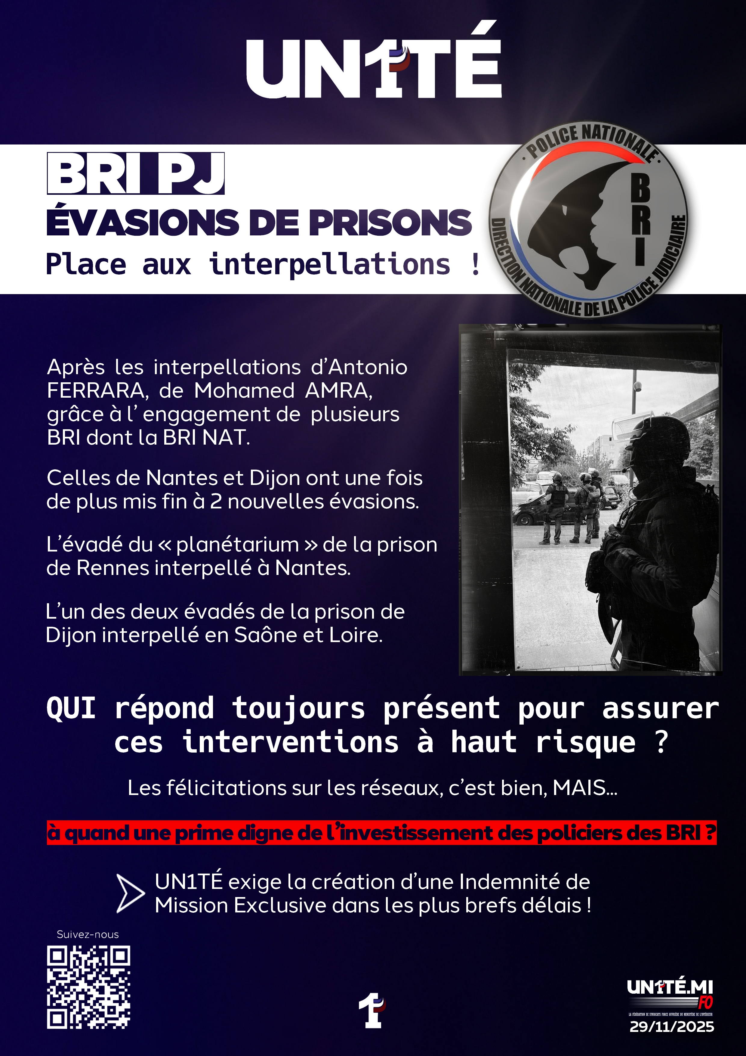 B.R.I PJ : Évasions de prison
