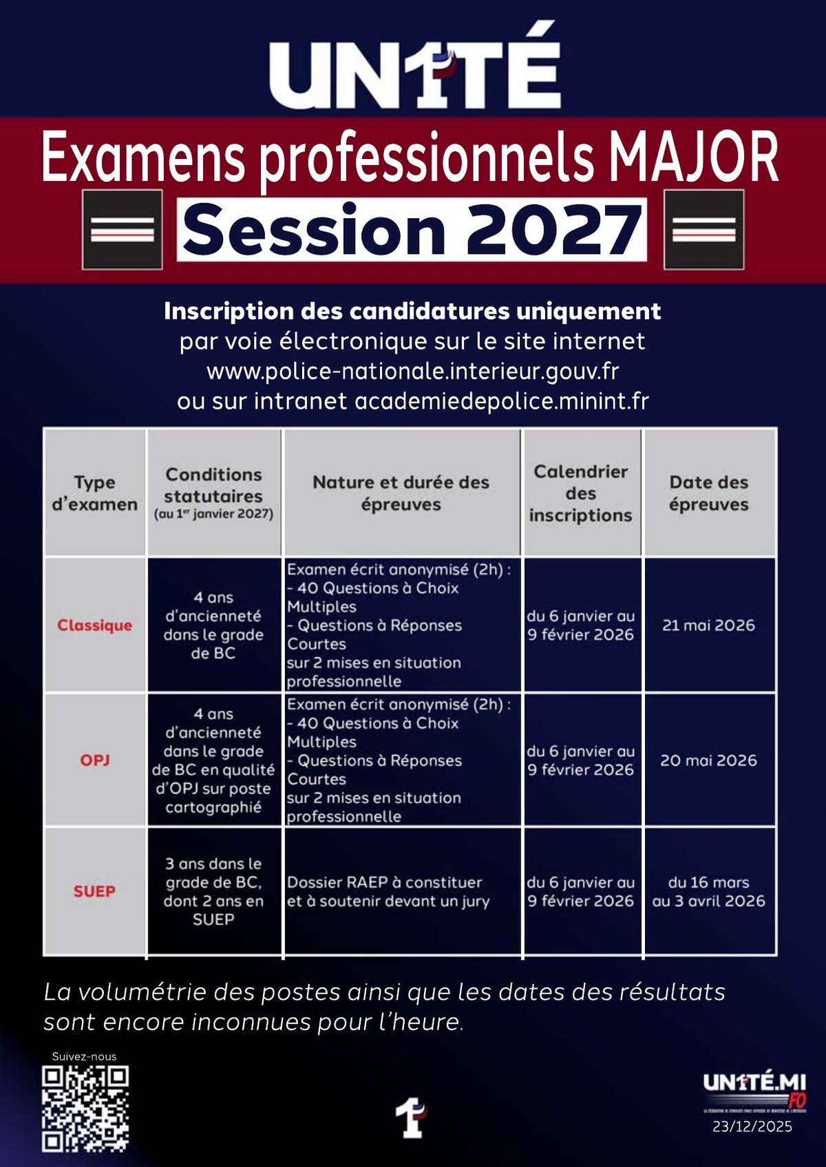 Examens professionnels MAJOR - Session 2027
