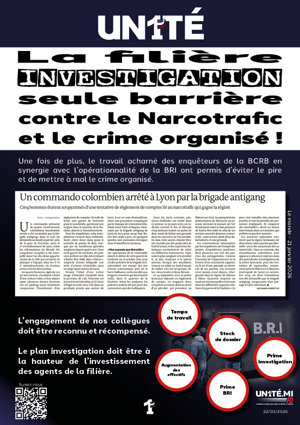 La filière INVESTIGATION seule barrière contre le Narcotrafic et le crime organisé !