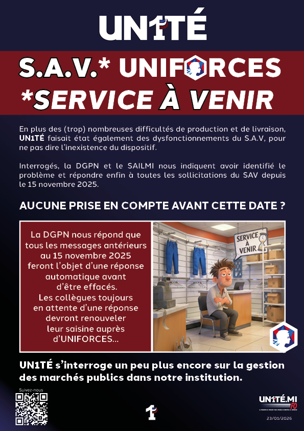 S.A.V.* UNIFORCES *SERVICE À VENIR
