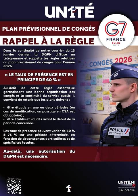 Aperçu — Plan prévisionnel de congés - rappel à la règle