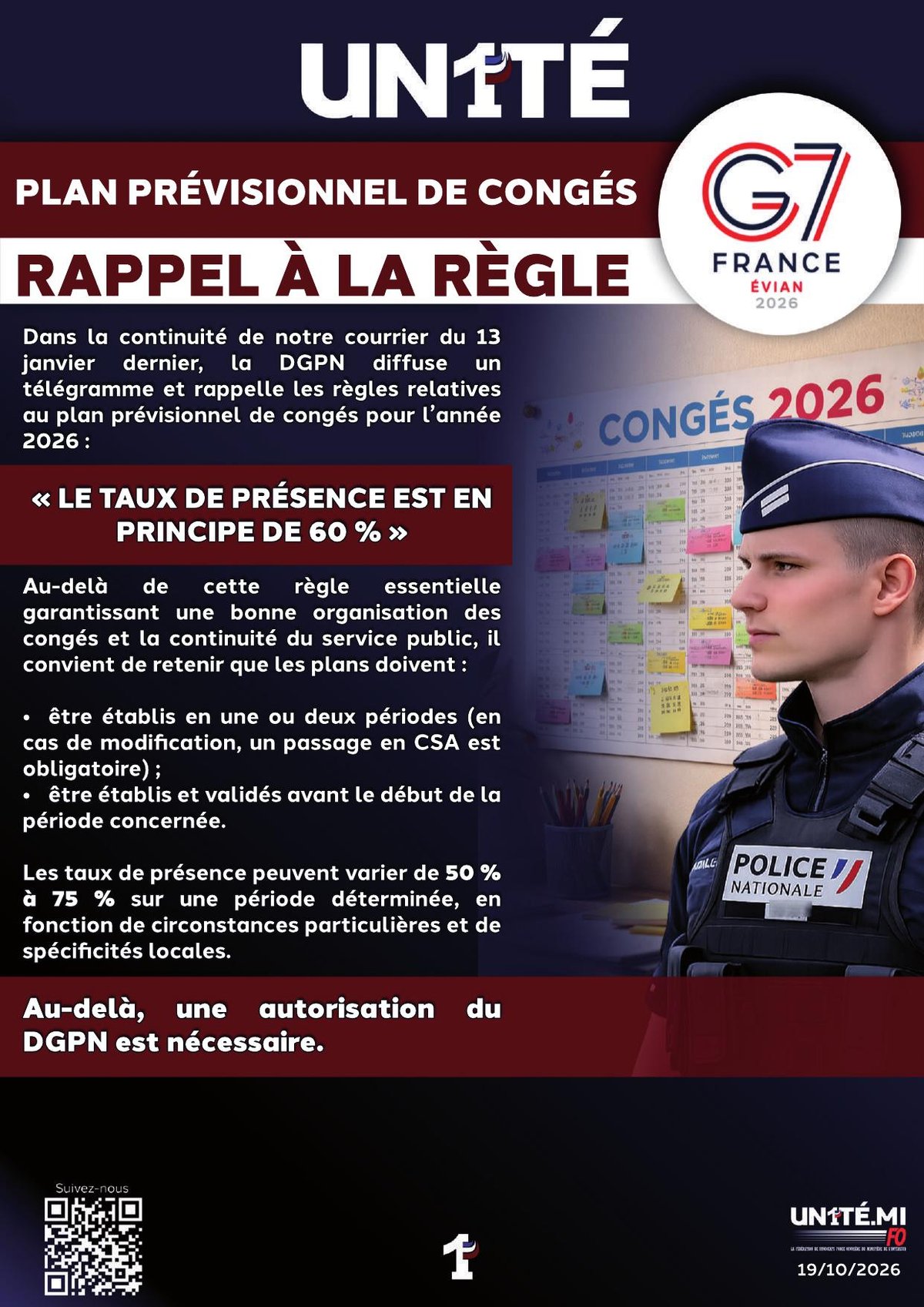 Plan prévisionnel de congés - rappel à la règle