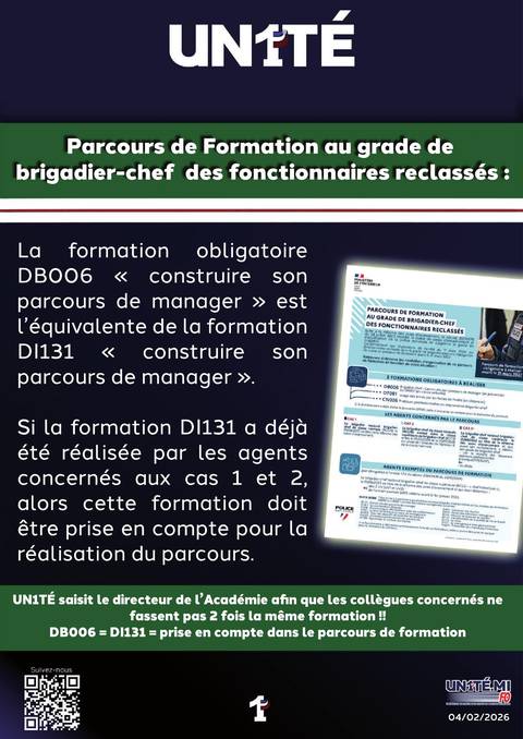 Aperçu — Parcours de Formation au grade de brigadier-chef des fonctionnaires reclassés :