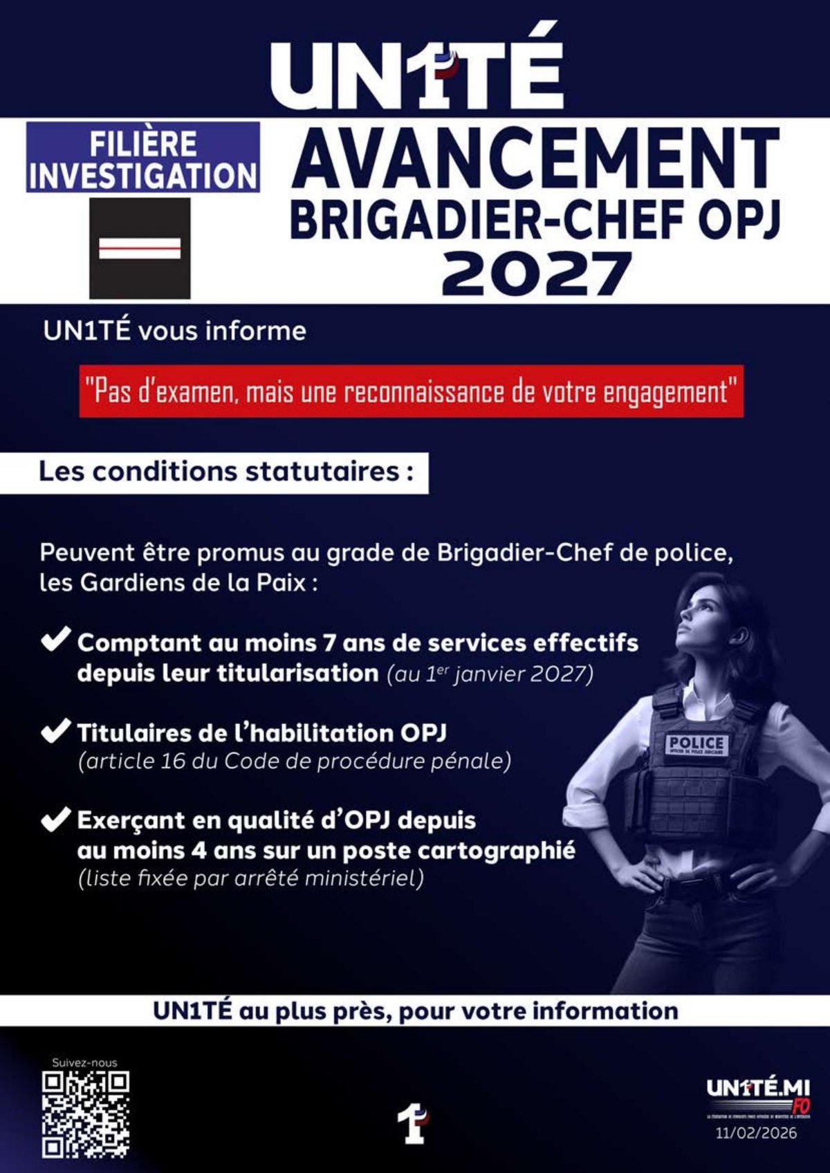 Avancement Brigadier-Chef OPJ 2027