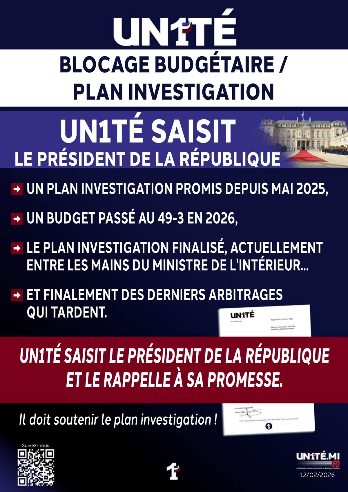 Blocage budgétaire / Plan Investigation : UN1TÉ saisit le Président de la République