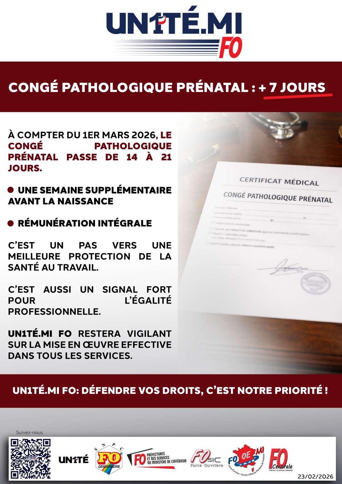 CONGÉ PATHOLOGIQUE PRÉNATAL : + 7 Jours