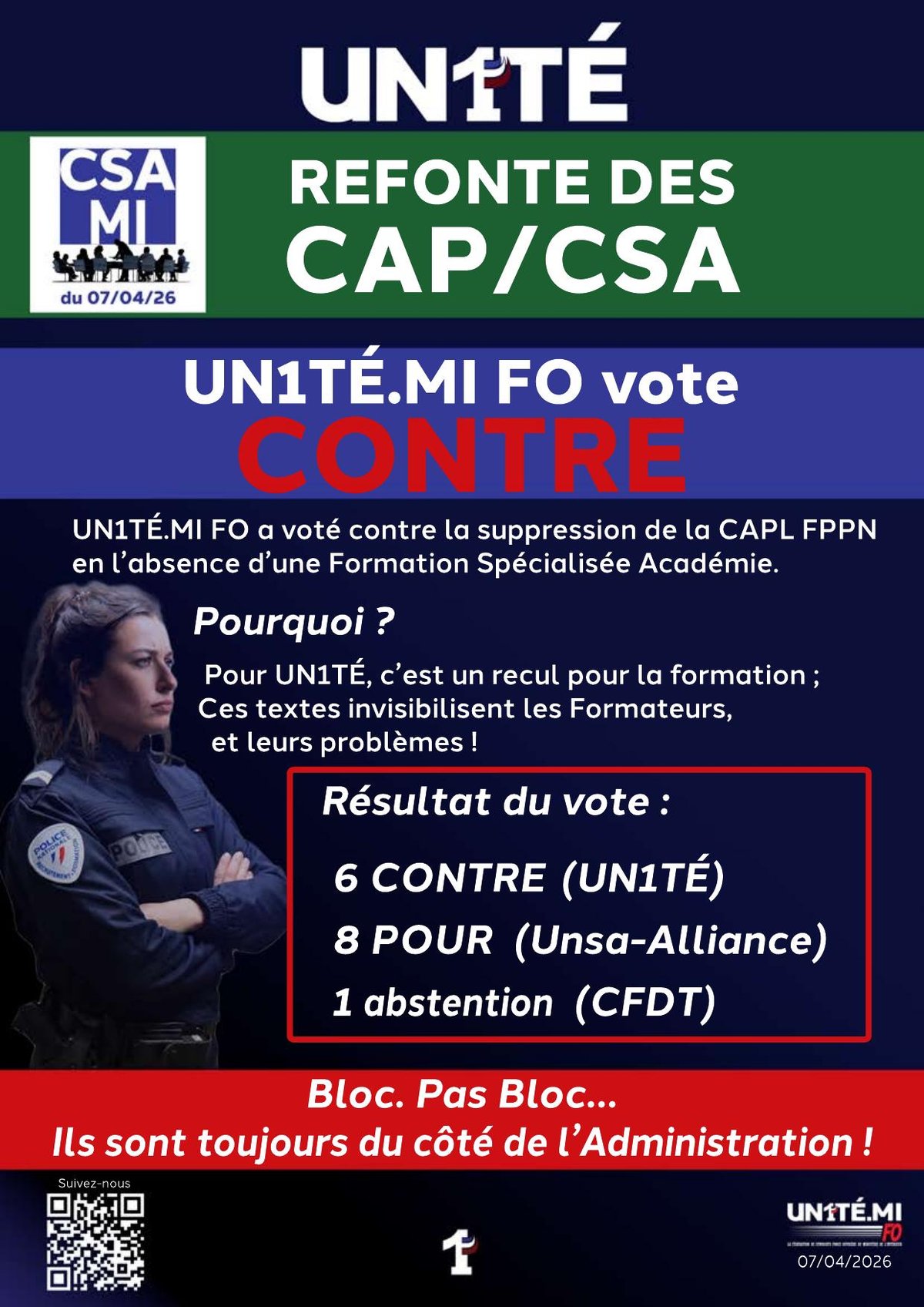 Refonte des CAP/CSA - UN1TÉ.MI FO vote CONTRE