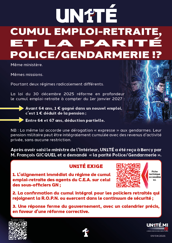 CUMUL EMPLOI-RETRAITE : ET LA PARITÉ POLICE/GENDARMERIE !?