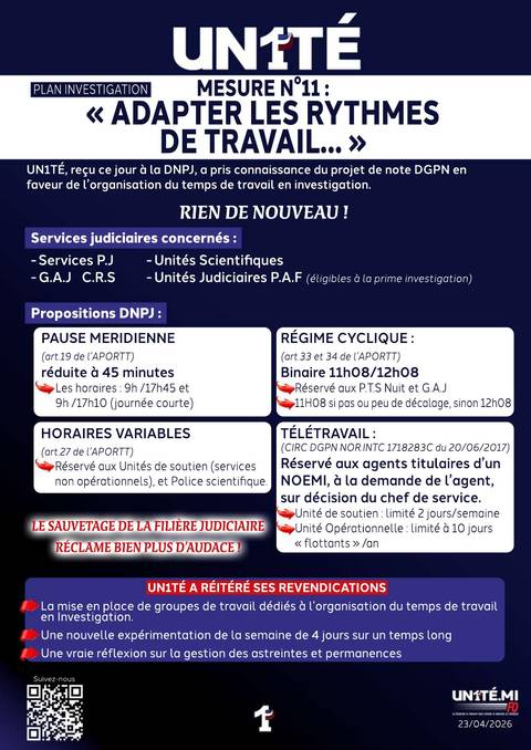 Aperçu — Plan Investigation : Mesure n°11 : "Adapter les rythmes de travail..."