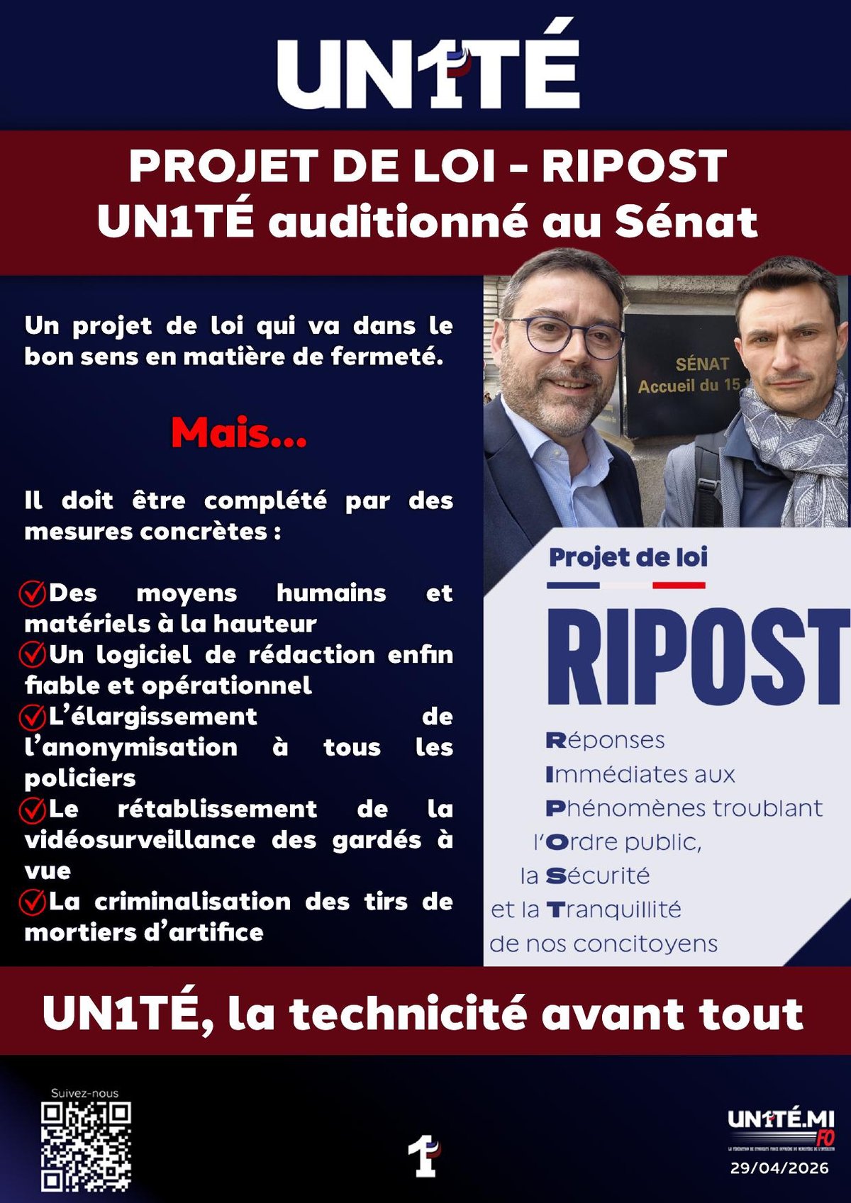 Projet de loi  - RIPOST, UN1TÉ auditionné au Sénat