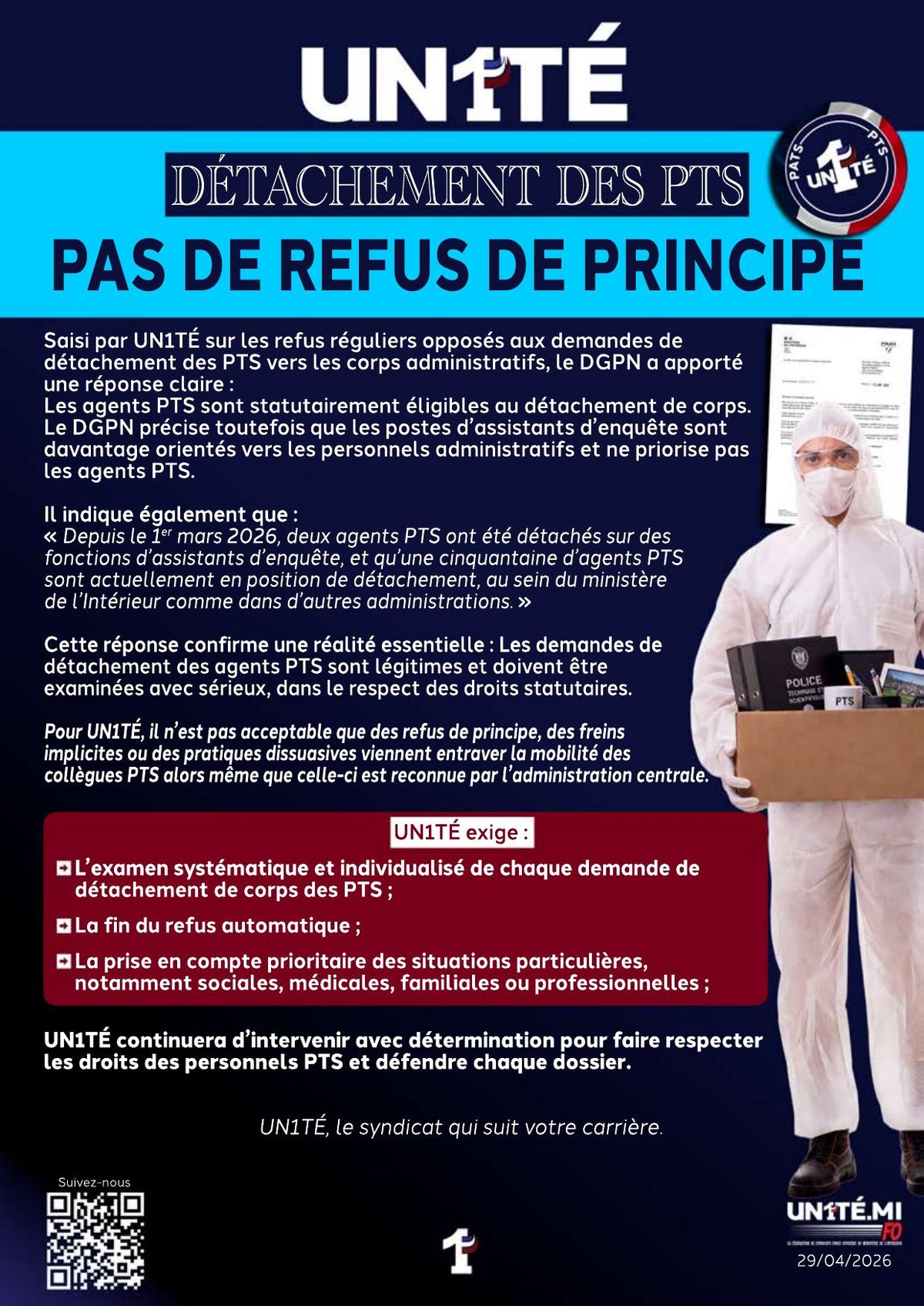 Détachement des PTS : Pas de refus de principe