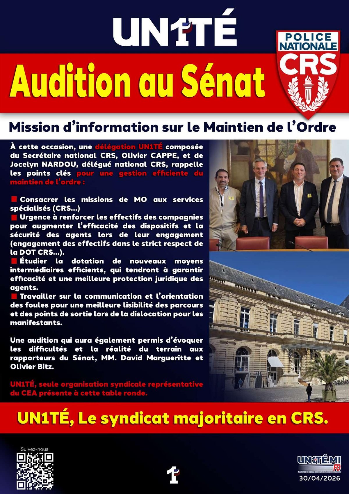 Audition au Sénat - Mission d’information sur le Maintien de l’Ordre