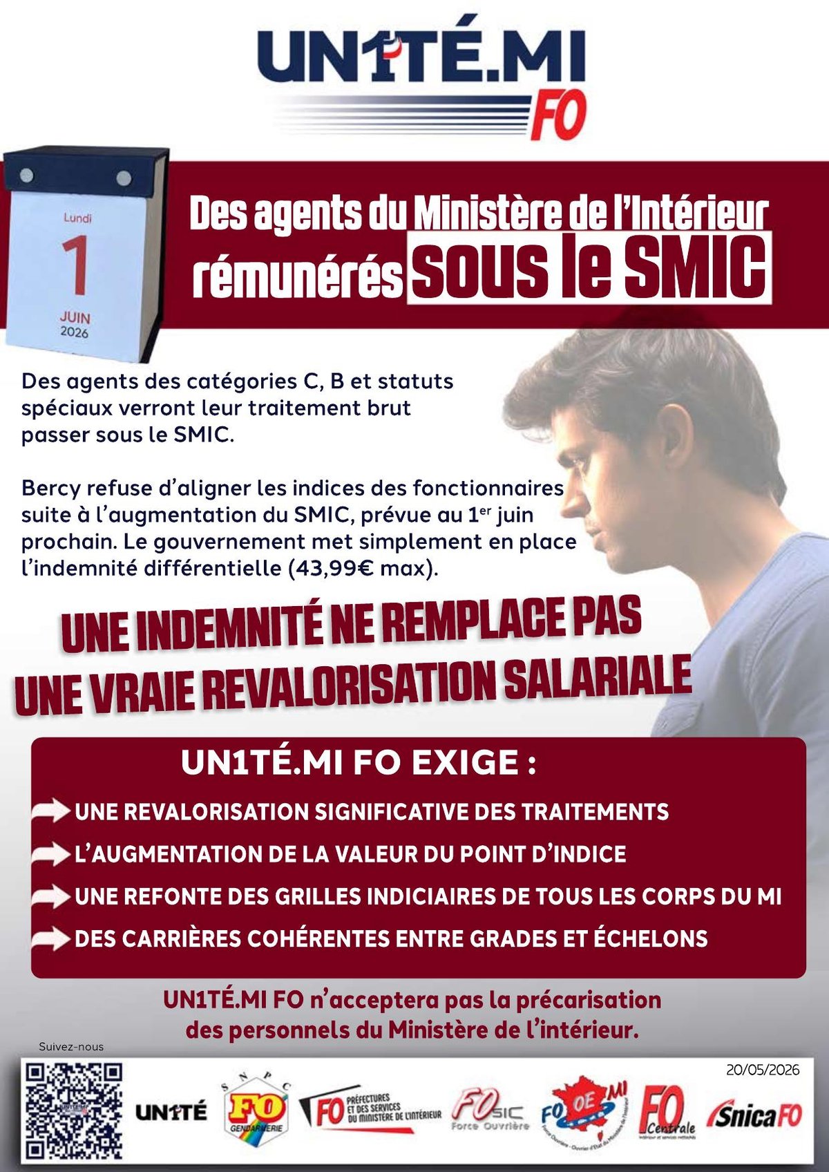 1er juin 2026, Des agents du Ministère de l’Intérieur rémunérés sous le SMIC