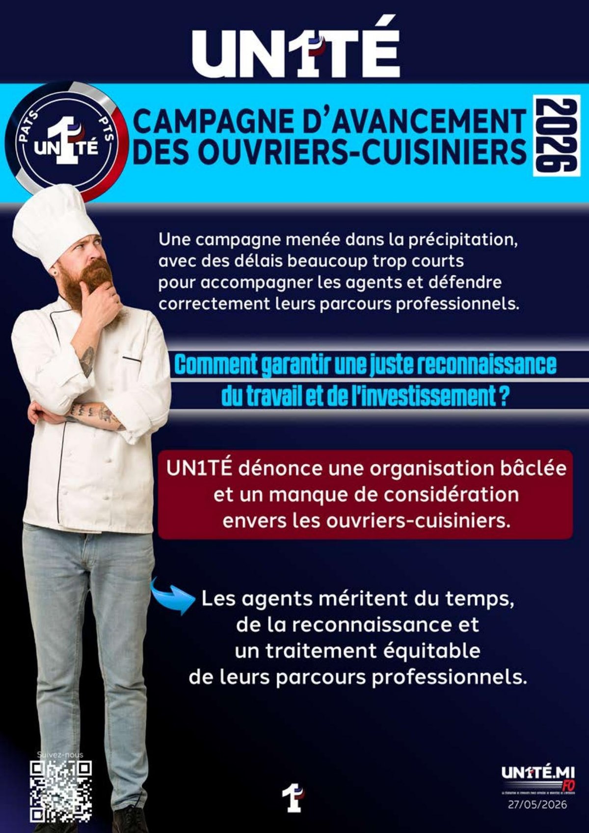 Campagne d'avancement des ouvriers-cuisiniers 2026