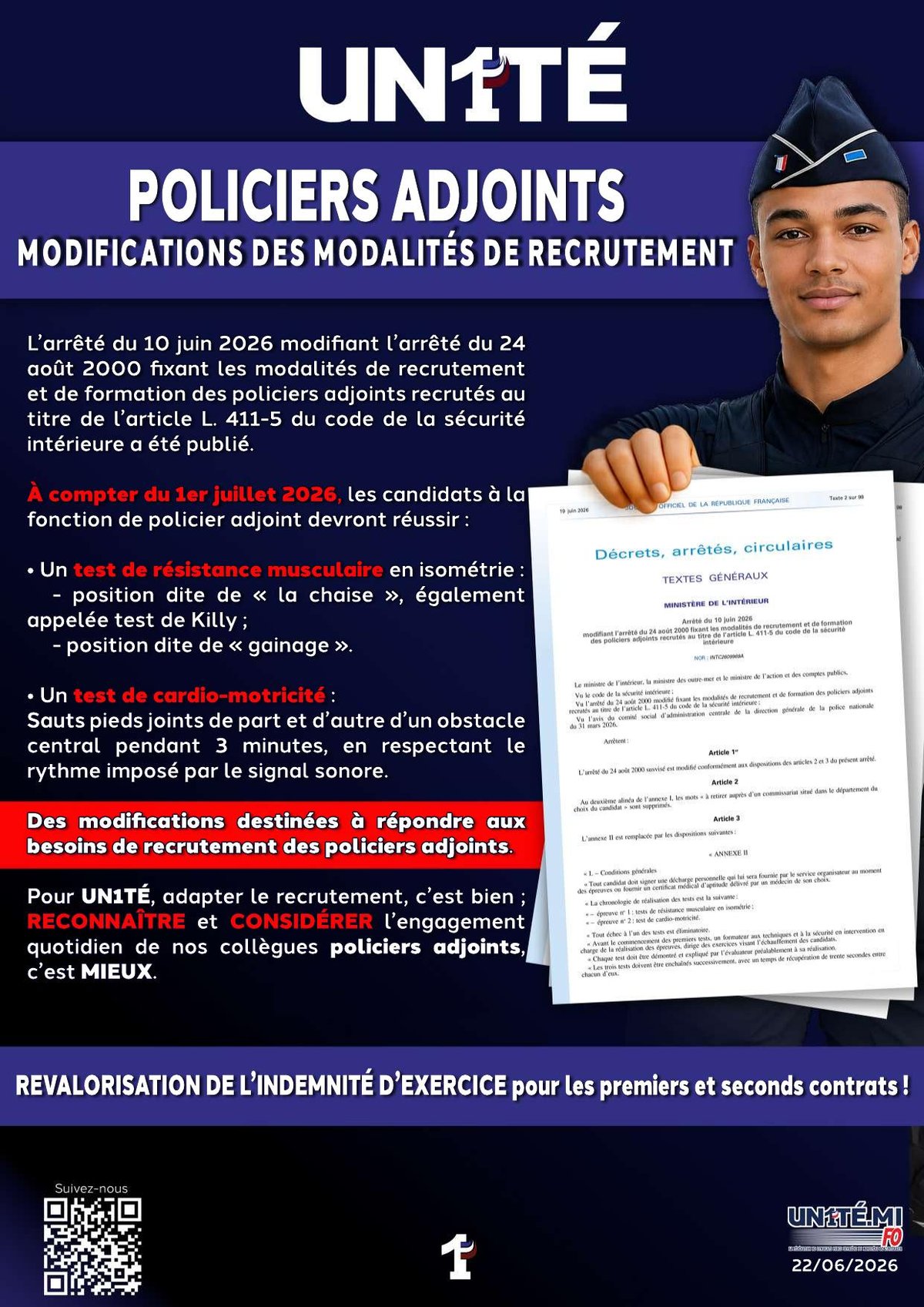 Policiers adjoints - Modifications des modalités de recrutement