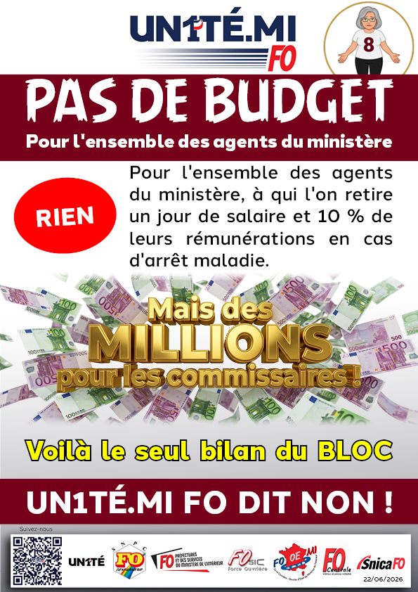 PAS de budget Pour l'ensemble des agents du ministère