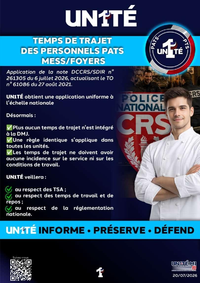 Temps de trajet des personnels PATS mess/foyer