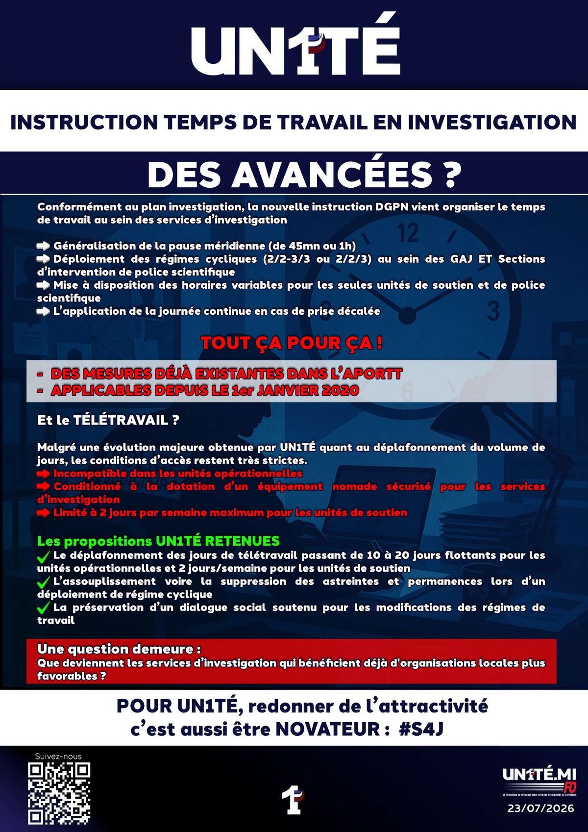 Instruction temps de travail en INVESTIGATION - DES AVANCÉES ?
