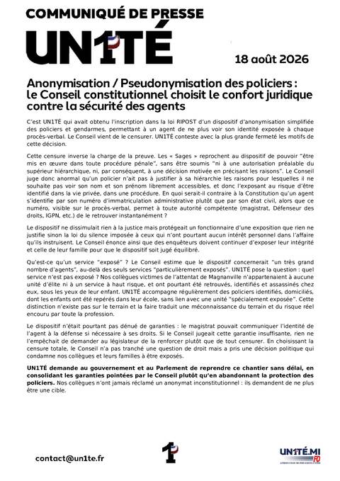 Aperçu — ANONYMISATION DES POLICIERS : LA PROTECTION RECULE