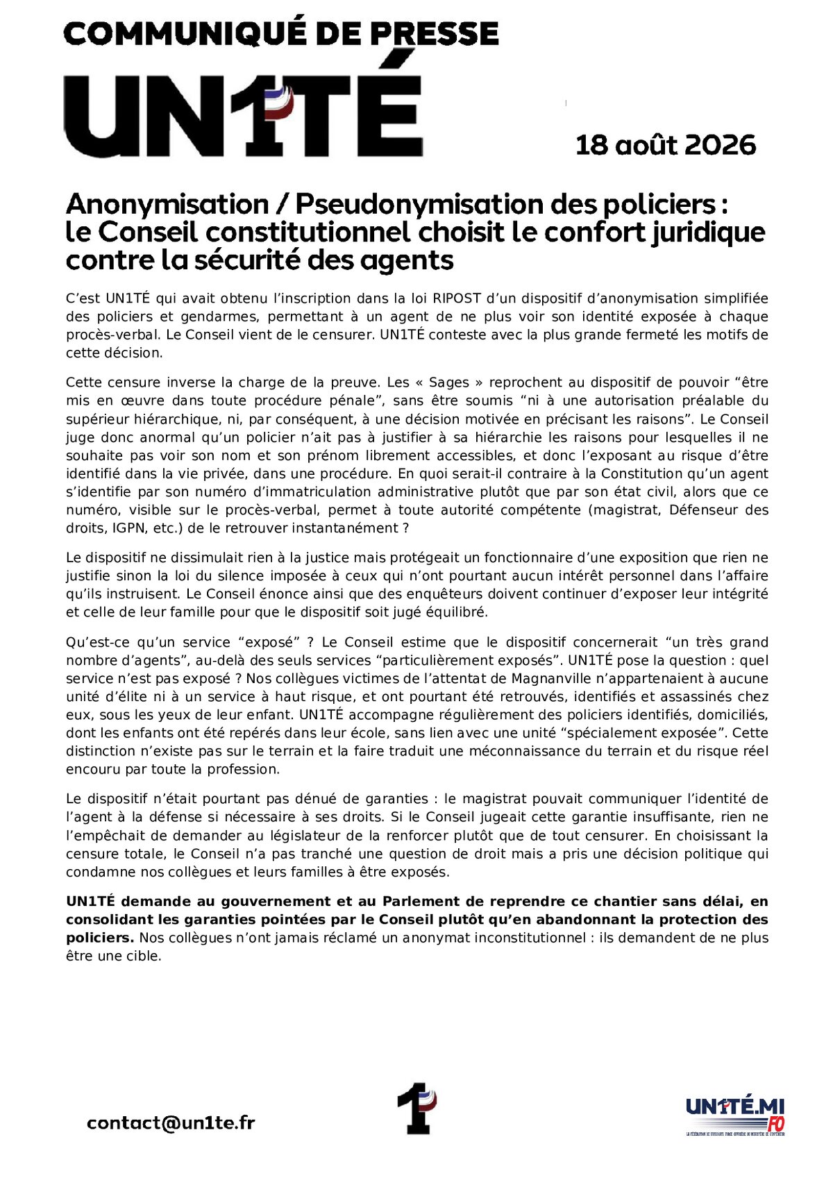 ANONYMISATION DES POLICIERS : LA PROTECTION RECULE